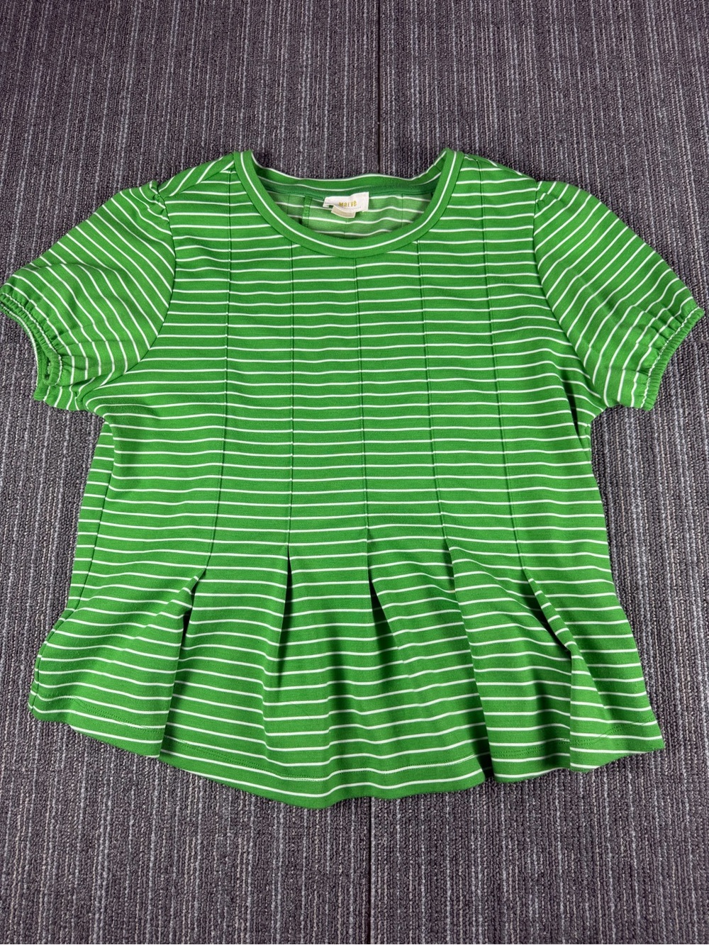 Maeve from Anthropologie Green and White Striped Short-Sleeve Peplum Tee